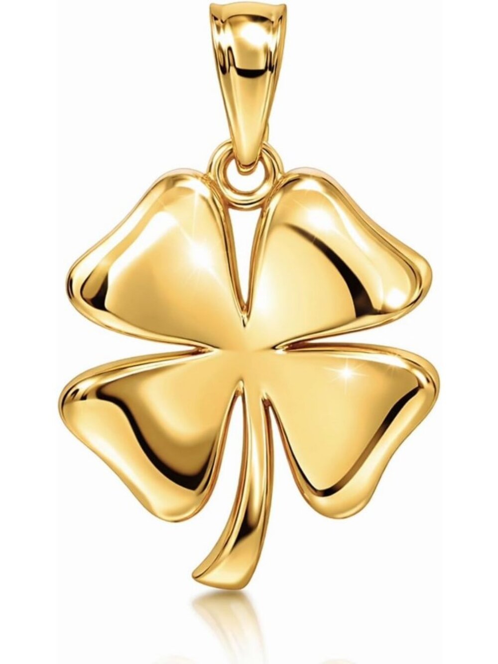 10K Solid Gold Four Leaf Clover Charm Necklace - Lucky Shamrock Pendant